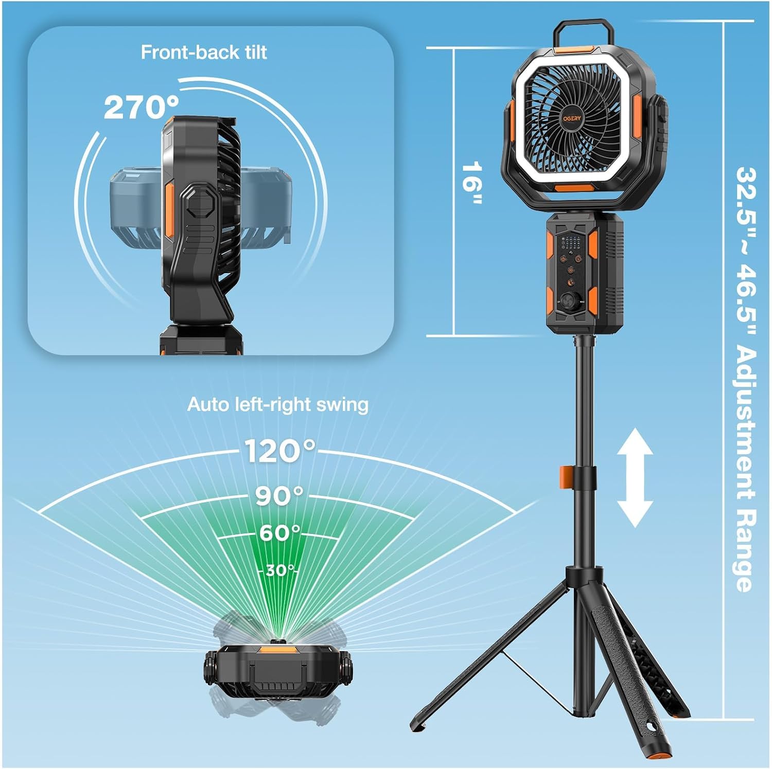 Portable Fan with Adjustable Height Stand