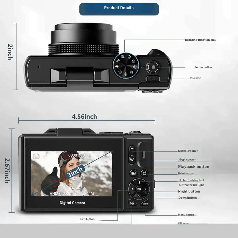 4K Digital Camera for Photography with 64MP