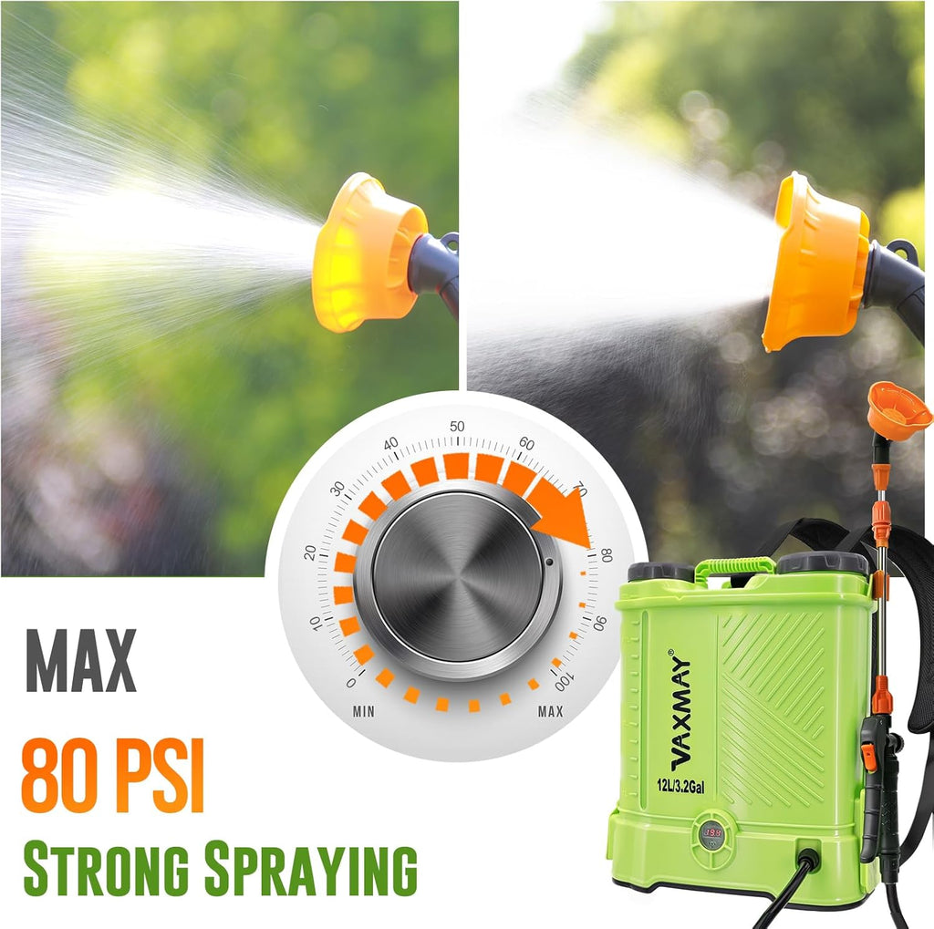 Battery Powered Backpack Sprayer 80 PSI 3.2 Gallon