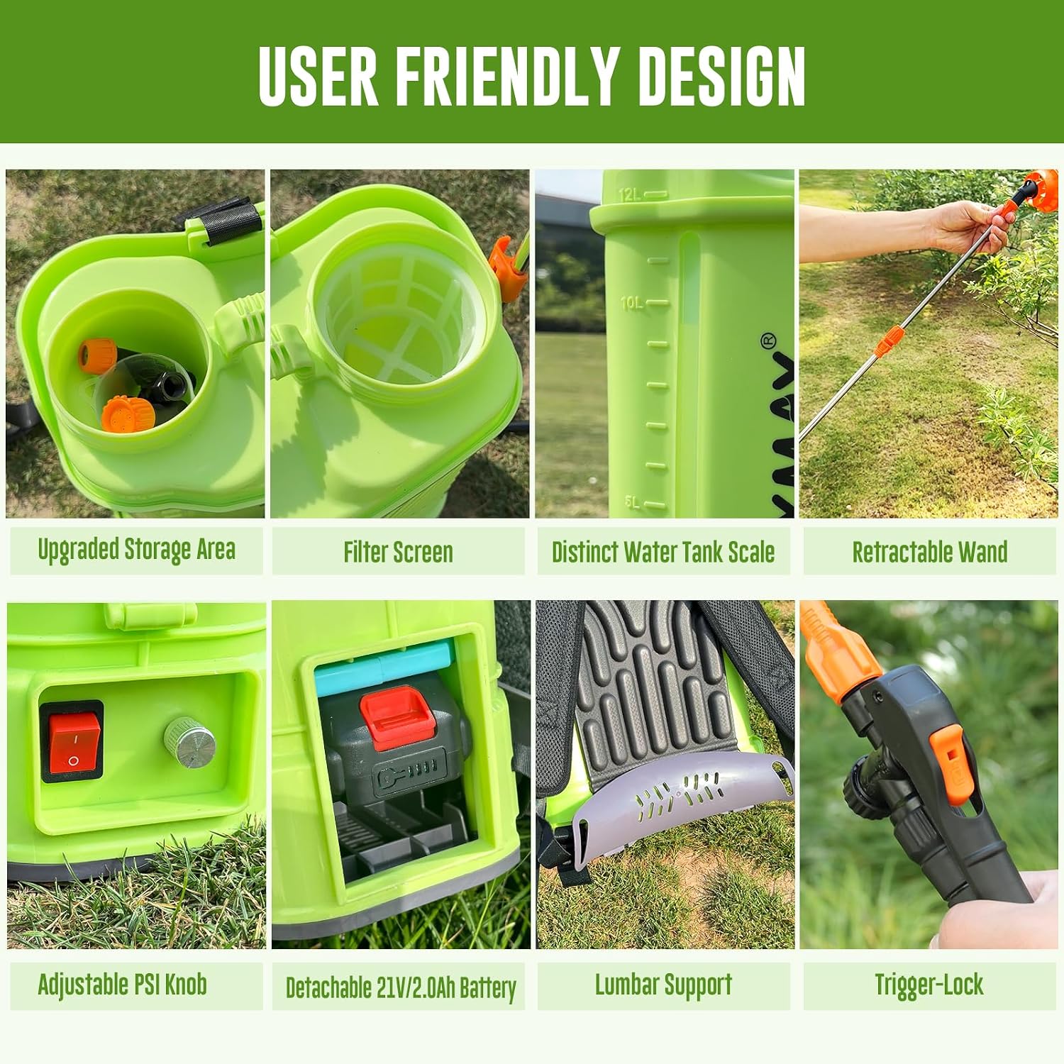 Battery Powered Backpack Sprayer 80 PSI 3.2 Gallon